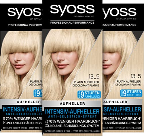 Syoss Color Coloration 13_5 Platin Aufheller Stufe 3 (3 x 157 ml), Haarfarbe für bis zu 9 Stufen Aufhellung, mit Anti-Gelbstich-Effekt & bis zu 70 % weniger Haarbruch*