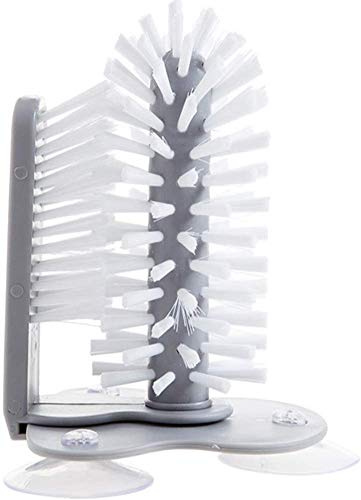 Glass Washer Brush with Double Sided Bristles, Glass Cup Brush Cleaner with Suction Cups Standing Glass Bottle Cup Cleaner Brush Washing Cleaning Tool Brush for Wine Glass Beer Mug Bar Kitchen Sink
