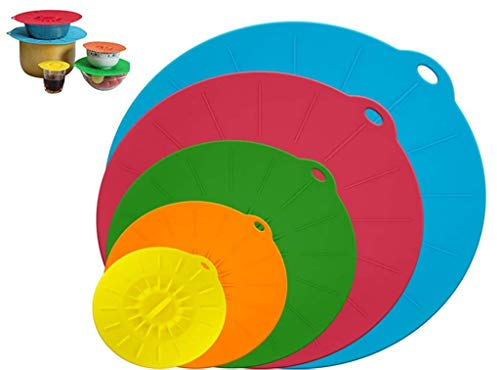 Hitopin 5PCS Coperchio Riutilizzabile in Silicone per Ciotole, Tazze, Padelle e Forni a Microonde - Ventosa Multicolor