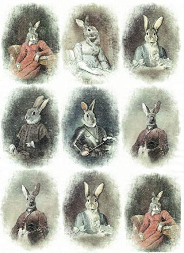 Zita`s Creative Reispapier A4 - Rabbit aristocrats small. Motiv-Strohseide, Strohseidenpapier, Decoupage Papier