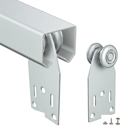 Binario Scorrevole Monorotaia in Ferro Zincato per Teloni, 3 x 2,95 cm Completo Scorrevoli, Personalizzabile, Sistema di Scorrimento con Binario Guida per Telo Scorrevole per Pergola (L. 150CM)