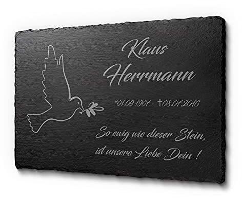 Schiefer Grabtafel Grabschmuck mit einer Laser-Gravur für Menschen | Gedenkstein 100% frei gestaltbar mit schönen Motiven | Schieferplatte für den Außenbereich für Deinen Lieblingsmenschen