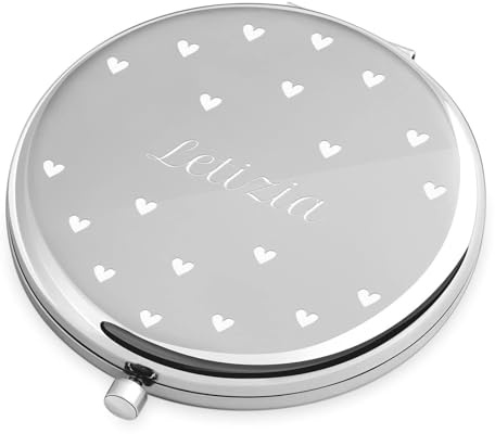 Maverton Kompaktspiegel mit Gravur - Spiegel rund - Doppelspiegel mit Vergrößerung - Reisespiegel für Handtaschen - Geschenke für Frauen - Silber