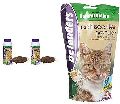 Defenders AMZ614 Pepper Dust 300g Pack of 2, Multicolour & Cat and Dog Scatter Granules 750g (Humane Treatment, Deterrent for Gardens, Covers Up to 250 sq m) - STV631