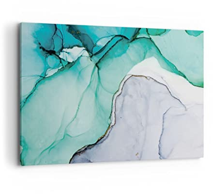 ARTTOR Bilder auf Leinwand 120x80cm Wandbild Abstrakt - 4553 | Marmor Türkis Abstraktion Groß XXL Wanddekoration Wohnzimmer Schlafzimmer Wanddeko Wand Kunstdruck Wandkunst ARTTOR
