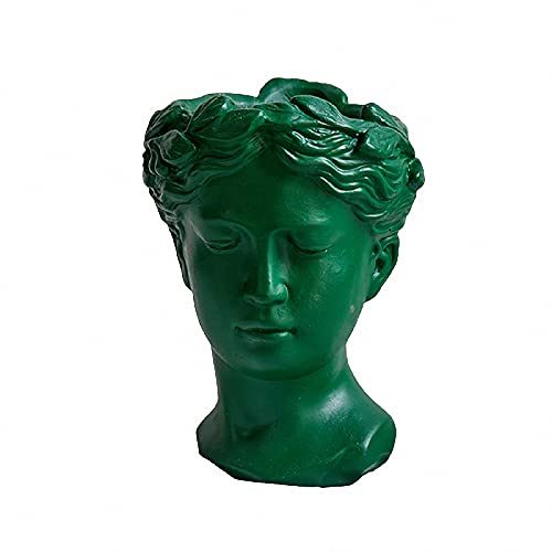 AJEYPMZ Porträt Retro europäische Kunstvase, Zementkopf Blumentopf, Göttin Statue Dekoration,Green,14 * 16 * 21cm