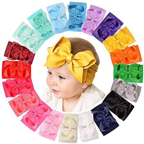Dooboi 20pcs Baby Girls Bows Headbands Nylon Hairbands Ribbon Bow Elastic Hair Accessories for Newborns Infants Toddlers and Kids