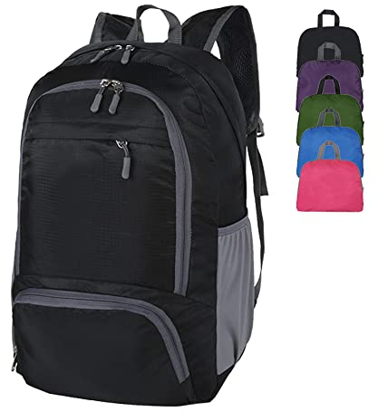 HYCOPROT Ultraleicht Faltbarer Rucksack 35L, Wasserdicht Wanderrucksack Packable Rucksäcke, Reiserucksack für Damen Herren Camping Outdoor Wandern Radfahren Klettern (Schwarz)