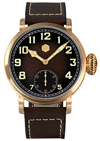 SOTAG San Martin SN0095Q Vintage Pilot Herrenuhren CuSn8 Bronze Seagull ST3621 Manuelles mechanisches Uhrwerk Armbanduhr für Herren