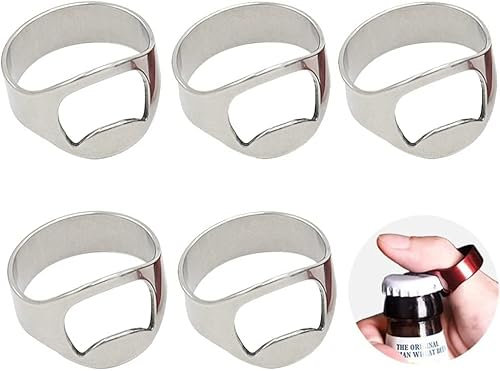 Norhogo 5 piezas abrebotellas anillo, mini abridor de cerveza, anillo de acero inoxidable, abrebotellas, abridor de cerveza de metal para restaurante, bar, fiesta, soda, vino, cola, botellas de