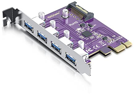 10Gtek PCIe to (4) USB 3.0 Expansion Card, PCIe USB Add in Card, Internal USB3.0 Hub Converter for Desktop PC Host Card, with 15-Pin SATA Power Connector, Support Windows 10/8/7/XP, Linux