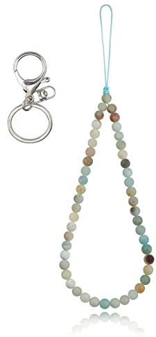 BEEFLYING Dragonnes de poignet en pierre naturelle pour téléphone Charms perlés de pierres précieuses d'amazonite Corde de longe anti-perte faite à la main pour téléphone suspendu