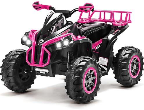 Soar Four Wheeler for Kids – Electric Toddler ATV 4 Wheeler for Ages 3–6, 12V Ride On Quad with LED Lights, Music, High/Low Speed, USB/TF, Treaded Tires, Pink