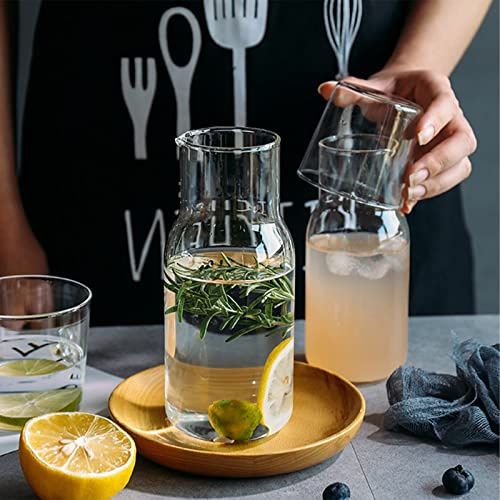 AVKART 4Pcs Bedside Water Carafe Set with Tumbler Glass Set Nightstand Night Water Carafe with Cup Set Glass Mouthwash Bottle Clear Juice Water Pitcher(12.6+17.6oz)