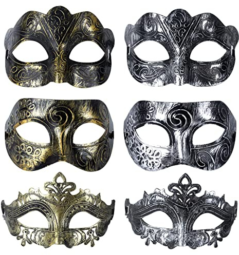 AWAVM 6 Stück Venezianische Maskerade Maske Maskerade Gesichtsmaske Masken Männer Roman Centurion Gladiator Sparticus für Kostümball,Party, Maskenball,Maskerade Karneval Party Maske