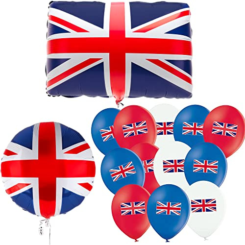 Toyland® 32 delar Union Jack partyballongbunt – 30 x latexballonger 12, 1 x rund folieballong 18 & 1 x stor ballong i flaggform 22