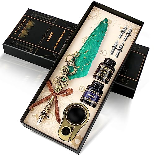 MPRINCE Federkiel Tinte Set,Kalligraphie Stift Set,Kalligraphie Stift zum Schreiben,Liebhaber Geburtstagsgeschenk,Luxus Vintage Signatur Stift-grün