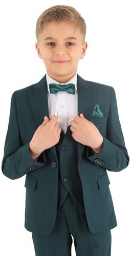 SIRRI Festliche Slim Fit Anzüge für Jungen mit Fischgrätenmuster 8-Teiliges Set in Smaragdgrün, Alter 8 Jahre