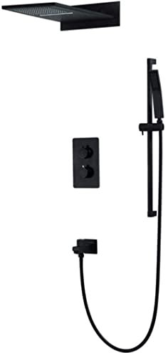 Shower System Concealed Shower in Shower Wall Mounted Full Copper Black Fly Frame Three-Function Thermostatic Waterfall Rod Elevator Shower Set Nice Practical Decoration