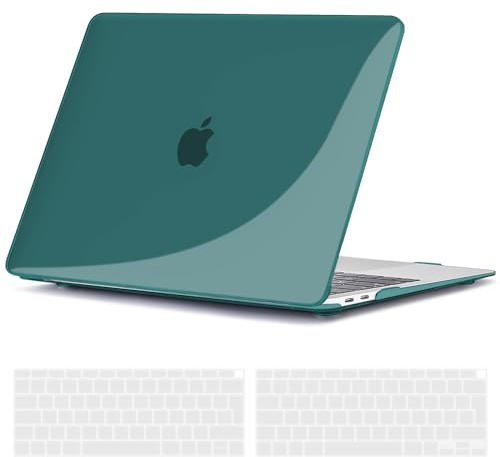 TECOOL Hülle für MacBook Air 13 Zoll Retina 2020 2019 2018 (M1 A2337/A2179/A1932), Ultradünne Schutzhülle Hartschale Case u. EU QWERTZ Tastaturschutz, Kristall Tiefblaugrün | A2337 A2179 A1932, Ultradünne Schutzhülle, Snap-on Hardcase, Ohne Logoausschnitt, 2 St. EU Tastaturschutz