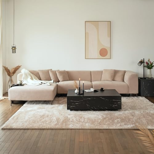 Home Deluxe Ecksofa Torino - Farbe: Beige, Ausführung: Links - 344 x 74 x 178 cm I Samtsofa, Sofa, Wohnlandschaft