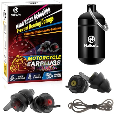 Naiicute Motorcycle Ear Plugs with Lanyard for Wind Noise Reduction,Traffic Still Audible and Prevent Hearing Damage Reusable Earplugs for Motorsports, Motorbike, Touring, Racing, 2 Pairs, Size M