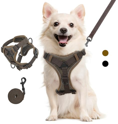 VavoPaw Ensemble Harnais et Laisse pour Chat Anti-évasion, Harnais Ajustable pour Chaton avec Bande Réfléchissante, Filet Respirant, Gilet de Sécurité Souple pour Chat, Chaton, Chiot, L, Café