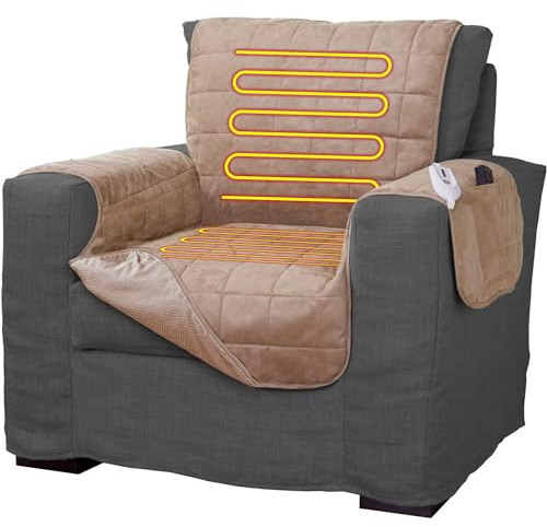 Perfect Heat Quilted Electric Armchair Heater and Chair Protector Against Spills, Wear, and Pet Fur, Heated Recliner Cover, Heated Pad for Chair Heated Seat Warmer Pad Water-Resistant Vegan Microsuede
