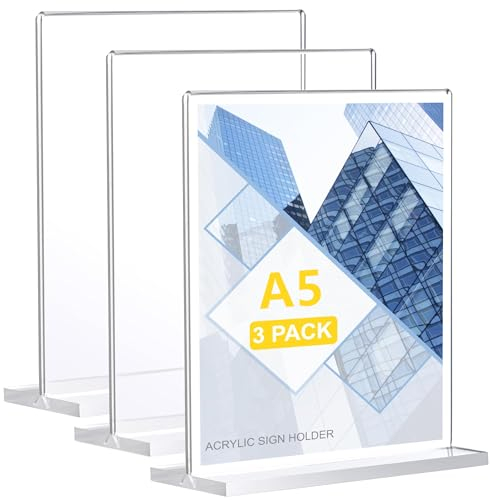 3er Tischaufsteller A5, Acryl Display, Transparenter preisschilder Doppelseitiger T-Ständer für Menüs und Werbung, für Restaurants Büros und Messen,Kunststoff plakat Rack Plexiglas (14.8cmx21cm)