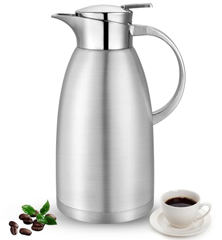Osrioal 2.3L Thermal Coffee Carafe with Press Button Top, Stainless Steel Insulated Coffee Pot, Double-Walled Vacuum Jug, Thermal Jug Dispenser, for Hot and Cold Drinks, Silver
