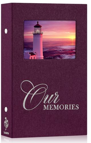 Lanpn Fotoalbum 10x15 300 Taschen, OUR MEMORIES Leinen fensterdesign Einstecken Einsteckalbum für Horizontal Bilder Fotos (Lila)