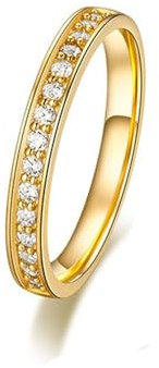 Skcess 18 Karat Gelbgold Damenring Weiß Moissanit Runden, Eternity Ring mit Moissanit Eingelegt Ring Damen Größe 50 (15.9)
