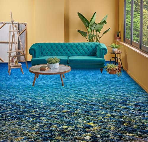 Benutzerdefinierte Selbstklebende Boden Wandtapete 3D Seesteine,400 * 280cm Bodenfliesen Aufkleber Wohnzimmer Studie Pvc Wasserdicht Tragen 3D Bodenbelag Tapete
