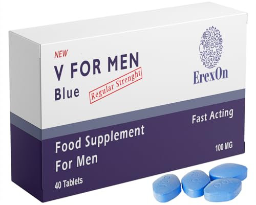 ErexOn - V for Men Blue 40 Pills x 100mg Herbal Supplement for Men - Strong Effect - Mens Health Support Tablets - Performance & Enhancement - Maca, Glycine, Korean Ginseng and Zinc