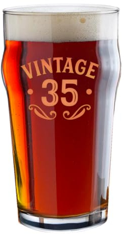 35th Birthday Beer Glass Gift for Men and Women Funny Gift Printed Tankard Beer Mug Age 35 Year Old Gift Idea Keepsake Happy Birthday - 570ml