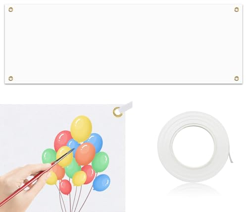 OMJMYY Striscione Bianco Grande 300 x 100cm Banner Personalizzato Con Corda da 10 m per Fai da Te Disegno Eventi Interni ed Esterni