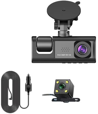Dash Cam 3 Channel Car DVR HD 1080P 3-Lens Inside Vehicle Dash CamThree Way Camera DVRs Recorder Video Registrator Dashcam Camcorder Easy Installation(3 Camera,None)