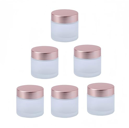 Lot de 6 bocaux en verre blanc givré de 60 g avec couvercles roses, pots à crème en verre de 60 g, pots ronds vides pour crème, échantillon, lotion, poudre, pommades, épices, strass, rangement de