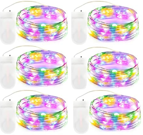 DALMALIN 6 Pack Led Fairy Lights Battery Operated, 3m 30 LED Copper Wire Battery String Lights, Waterproof Fairy Lights Indoor for Bedroom Wedding Jars Bottle Decorations (Multicolor)
