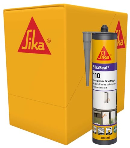 SIKA - Mastic - SikaSeal-110 Menuiserie & Vitrage - Gris - Carton 12x300ml | Silicone de construction - Joints de menuiserie et vitrage - Extérieur/intérieur
