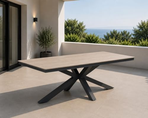 Gardissimo Gartentisch Armati Hell 220 x 100 cm Rechteckig Anthrazit | Aluminium Nonwood, Wetterfest, Outdoor, Pflegeleicht, Esstisch