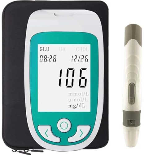 HDCCDM Blood Tester, 3 in 1 Analyzer for Blood Sugar,Uric Acid,Cholesterol Monitor with Test Strips Home Test Kit with 50 Blood Sugar +25 Uric Acid +10 Cholesterol Test Strips Analyzer