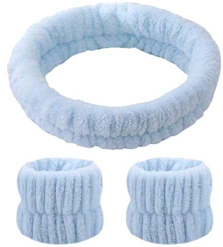 Zimoer Spa Gesicht Stirnband Handgelenk,Stirnband Haarband Schminken Kosmetik Haarband Damen Abschmink Haarband Frauen Elastischer Bad Dusche Kopfwickel (Himmelblau)