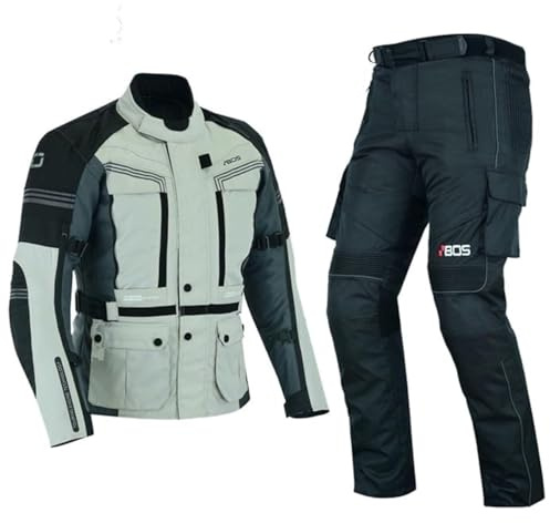 BOSmoto Motorrad Textil-Kombi für jede Jahreszeit – Jacke & Hose mit verstellbarem Schnitt,Biker Motorrad Jacke und Hose,Herren Motorrad Textil Kombi,Biker Motorradkombi (GRAY, S)