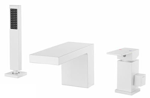 Rubinetteria Bordo Vasca 3 Fori Miscelatore Doccia Cascata Bianco con Deviatore Rubinetto per Vasca 3 Fori da Bagno con Doccetta