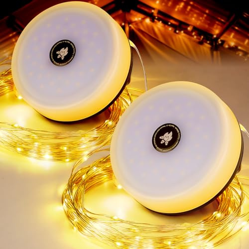 RISEMART Camping String Lights 10M | 2-in-1 Solar Waterproof Outdoor Lights with 5 Modes,Fast Charging & Portable Design | Rechargeable Camping Lantern for Outages,Garden,Camping,Festivals (2PCS)