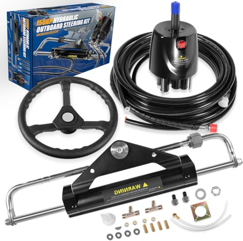 150HP Outboard Hydraulic Steering Kit with 13 Steering Wheel, Helm Pump | 25cc helm, 460kgf cylinder and 2x 26.8ft hoses fit 150HP outboards; replaces HK4200A-3 for Yamaha/Honda/Suzuki, Mercury