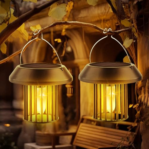 Solarlampen für Außen Hängend, klein Solarlaterne für Außen, warmweiß Solar Hängeleuchte in 8-10h Bleuchtdauer, IP44 Wsserdicht Solar Lampe Outdoor Hängend, für Terrasse Rasen Balkon (2pcs)