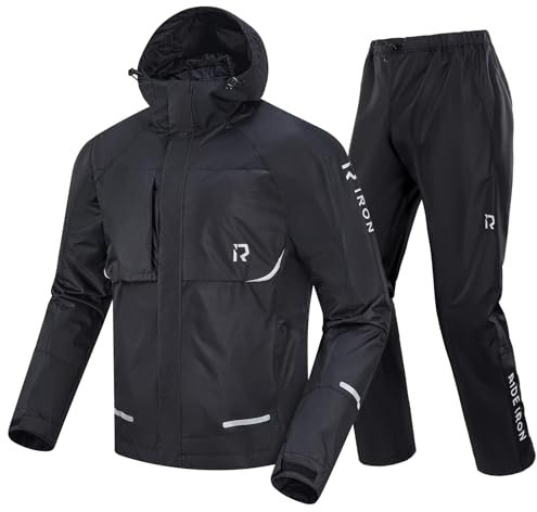 RIDEIRON Motorrad Regenkombi Herren 2-Teiler – Wasserdicht 10.000 mm, Atmungsaktiv, Reflektierend, Leicht und Kompakt, Perfekt für Motorrad- und Fahrradfahrer