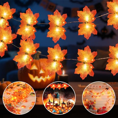 BGIUSQF Luci Della Stringa di Foglia D'acero, Ghirlanda di Foglie D'acero, Foglie Autunnali, Addobbi Autunnali, 3M 30 Led Foglie Autunnali Decorative, per Halloween, Tema Ringraziamento